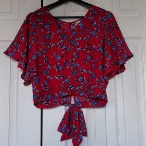 Red floral flowy top